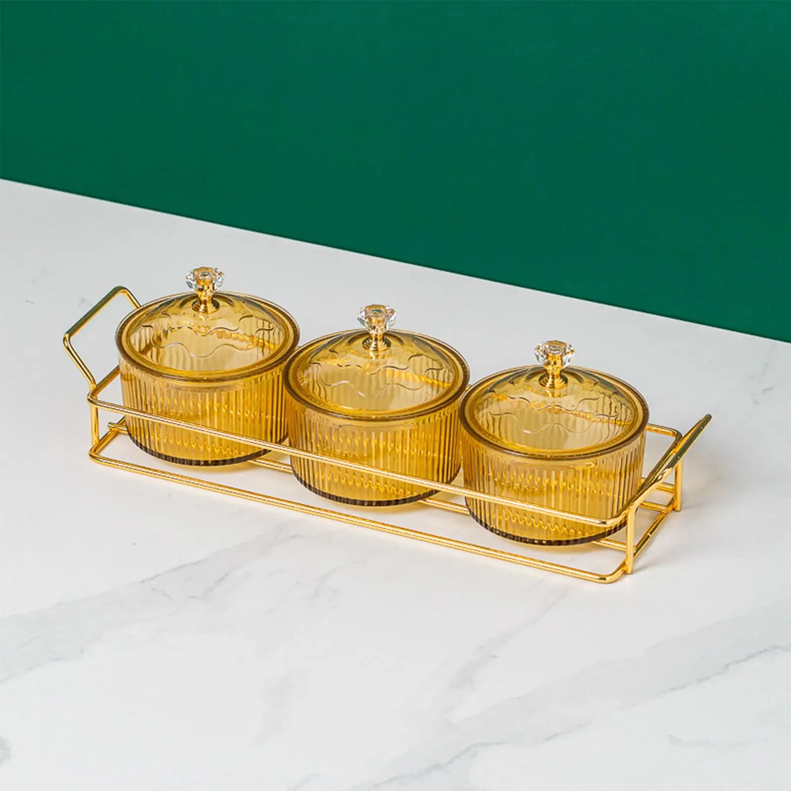 حاوية تخزين أطباق الوجبات الخفيفة، صينية فواكه لسطح الطاولة، 6 أوعية ذهبية