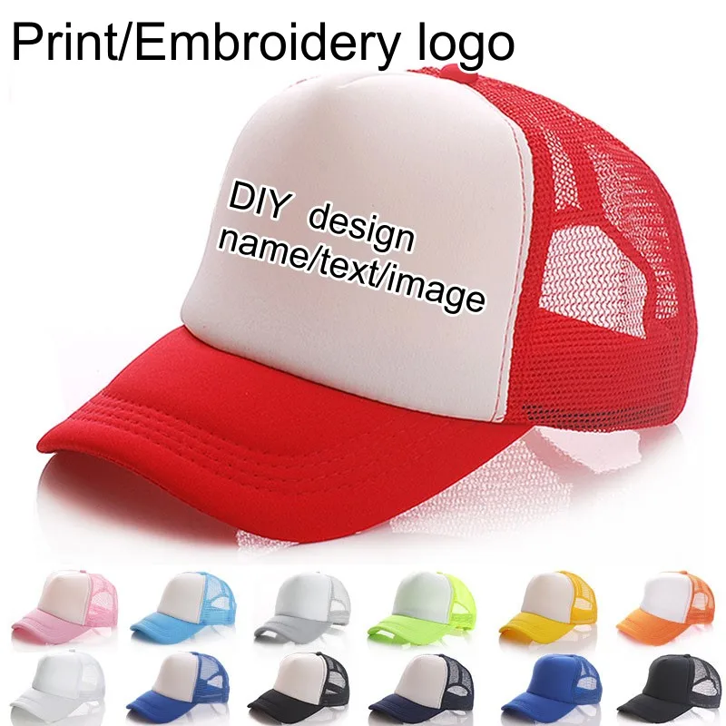 Custom DIY Logo For Kids Mesh Sports Baseball Cap Trucker Hat For boys and girls Cheap Snapback Hat Adjustable Sun Hats Children