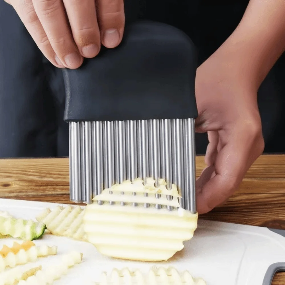 Efficient Stainless Steel Potato Chip Slicer Thickened Corrugated Wavy Chopper Multi-Functional Crinkle Cutter Kitchen