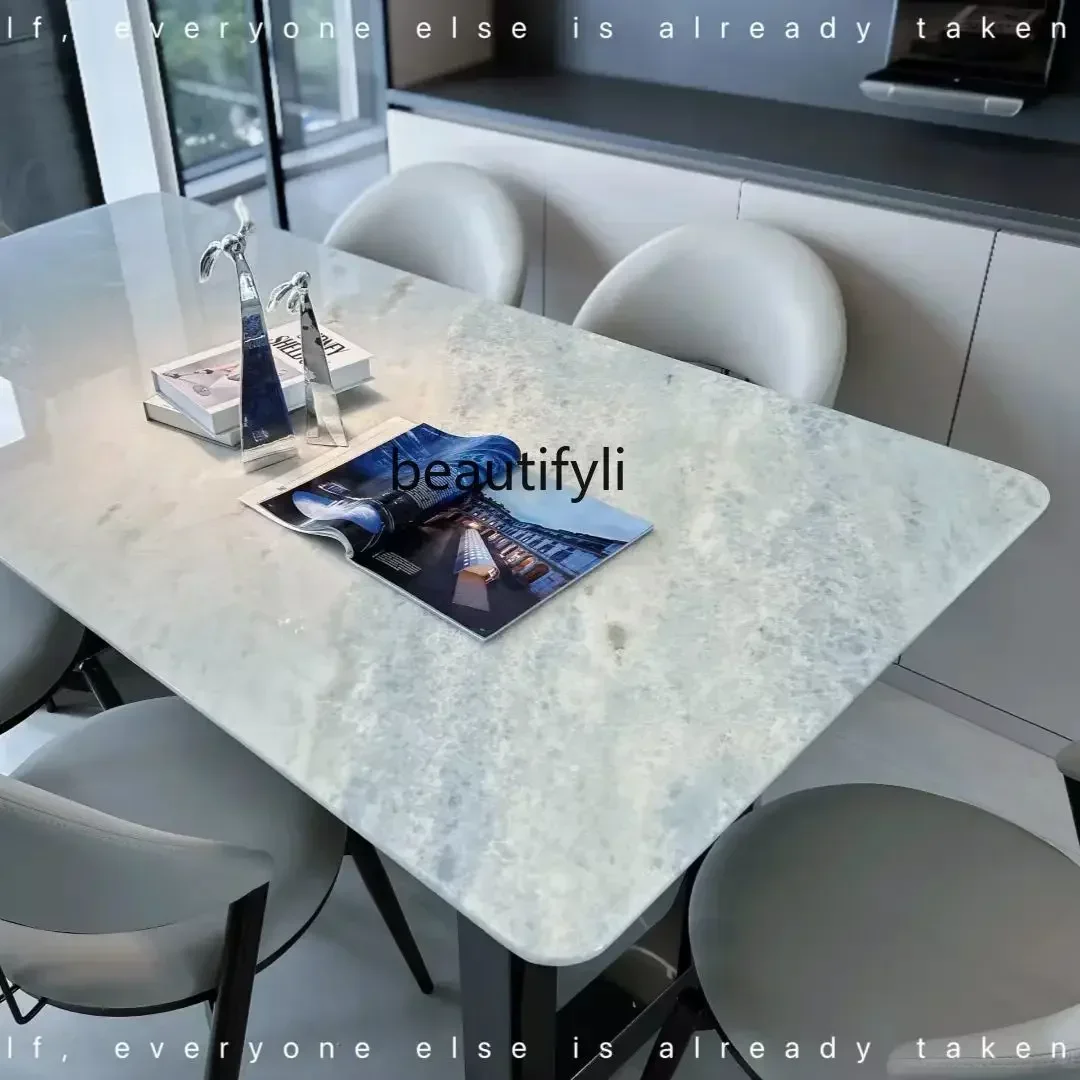 N178  Imported natural blue crystal luxury stone dining table marble high-end rectangular dining table9344