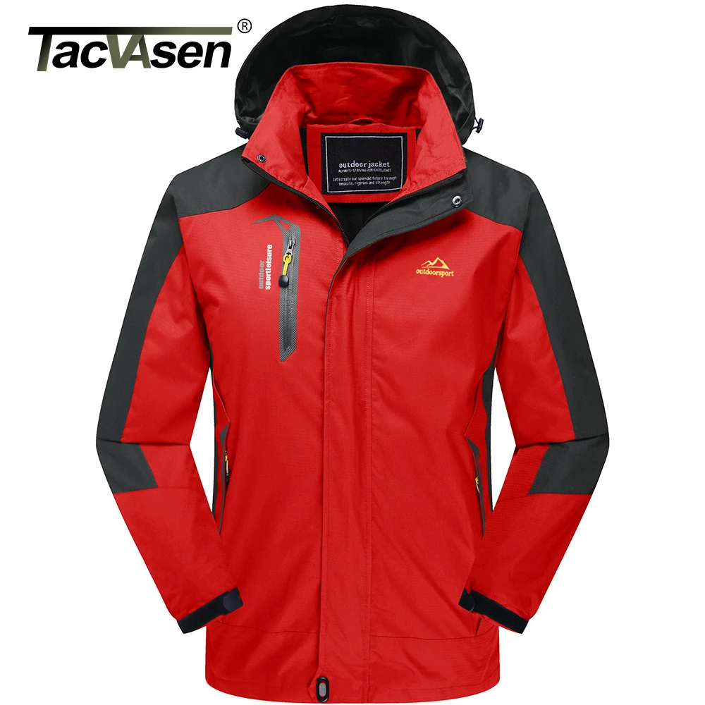 TACVASEN Spring Outdoor Outer Shell Hiking Jacket Men's Hooded Trekking Coat Windbreaker Waterproof Mountain Work Jacket Outwear