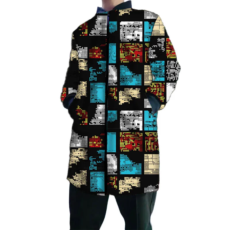 

Tailored Mens Bomber Jackets Modern Design Print African Couture Stand Collar Long Coat Male Nigerian Couture