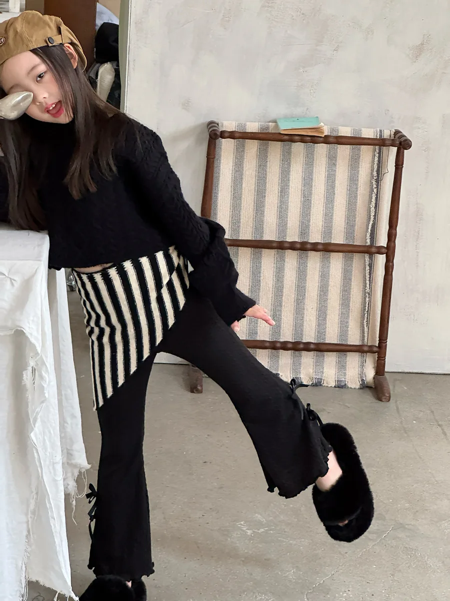 سراويل متوهجة مرنة جديدة لعام 2025 للفتيات في الخريف سراويل متوهجة صغيرة بفيونكة على شكل فراشة ثلاثية الأبعاد #5