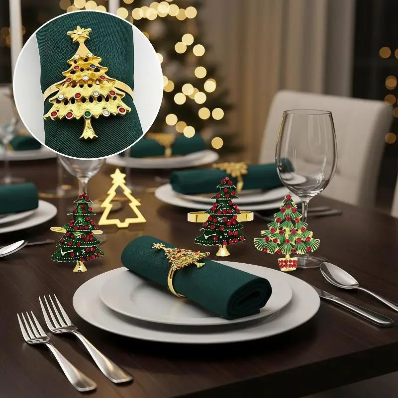 【M】1Pc Christmas Napkin Rings Xmas Napkin Holder Rings Wreath For Holiday Party Dinner Table Decoration