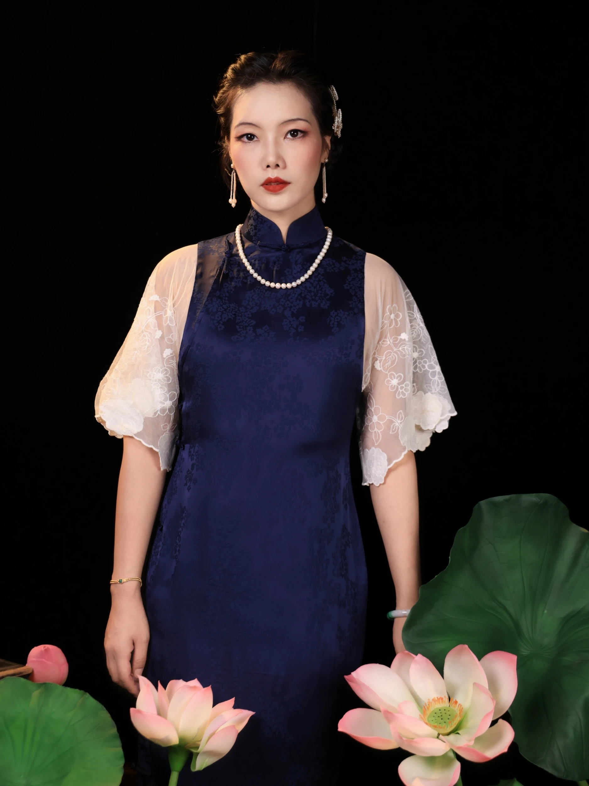 

Top Ulara Summer Splice Fake Two-Piece Svel Traditional Full Button Breathable Low Slit Long Floral