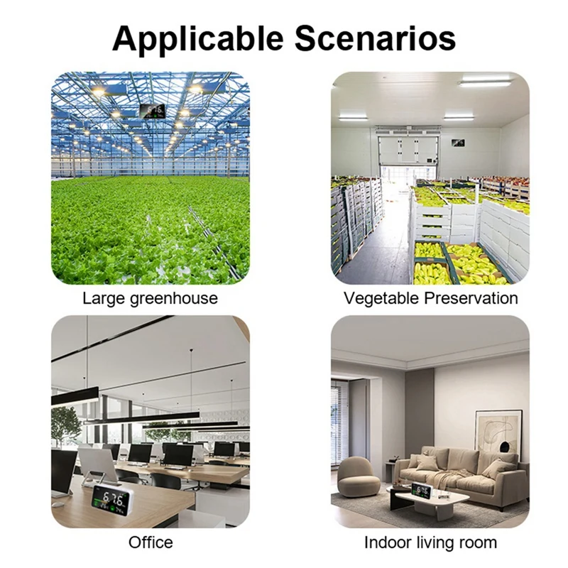 เครื่องตรวจจับก๊าซคาร์บอนไดออกไซด์แบบพกพา3-in-1เครื่องตรวจจับคุณภาพอากาศ ABS สีขาวสำหรับห้องเพาะปลูกสำนักงาน1ชิ้น