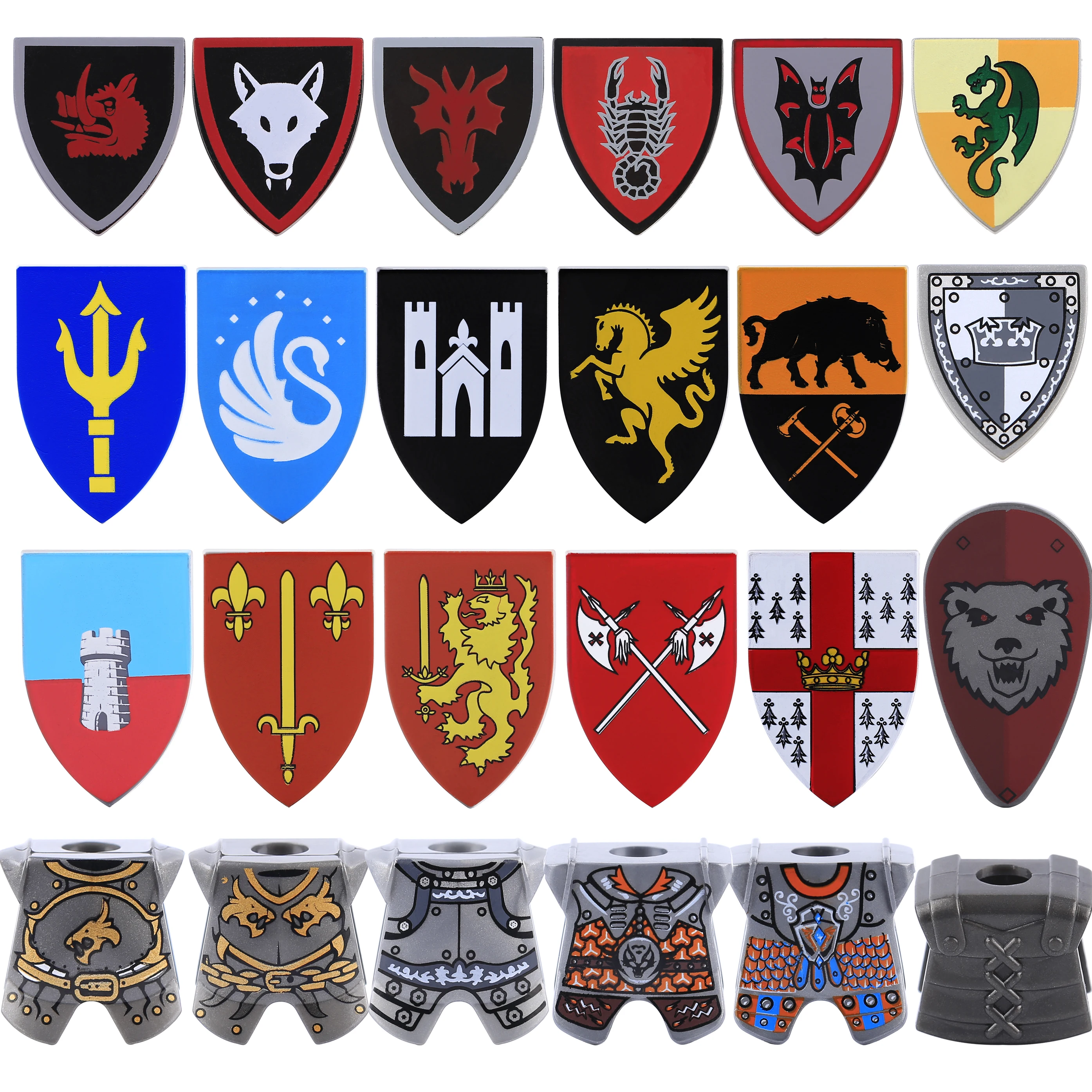 Medieval Military Knights Wofl Shields Building Blocks Middle Age Soldiers Weapons Accessories Armor Bricks Toys Kids Gift