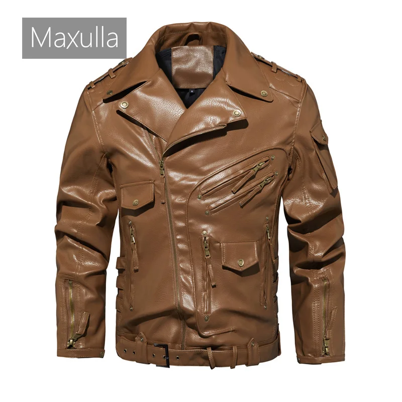 

Maxulla Spring Autumn Men's Casual PU Fur Coat Outdoor Fashion Windproof Coat Retro Slim Motorcycle Wear Men's Clothing