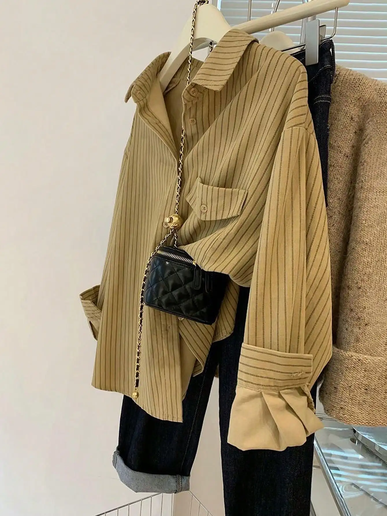 Women's Fashion Shirt Early Autumn Corduroy-Textured Casual Striped Long-Sleeved Shirt For Everyday Wear
