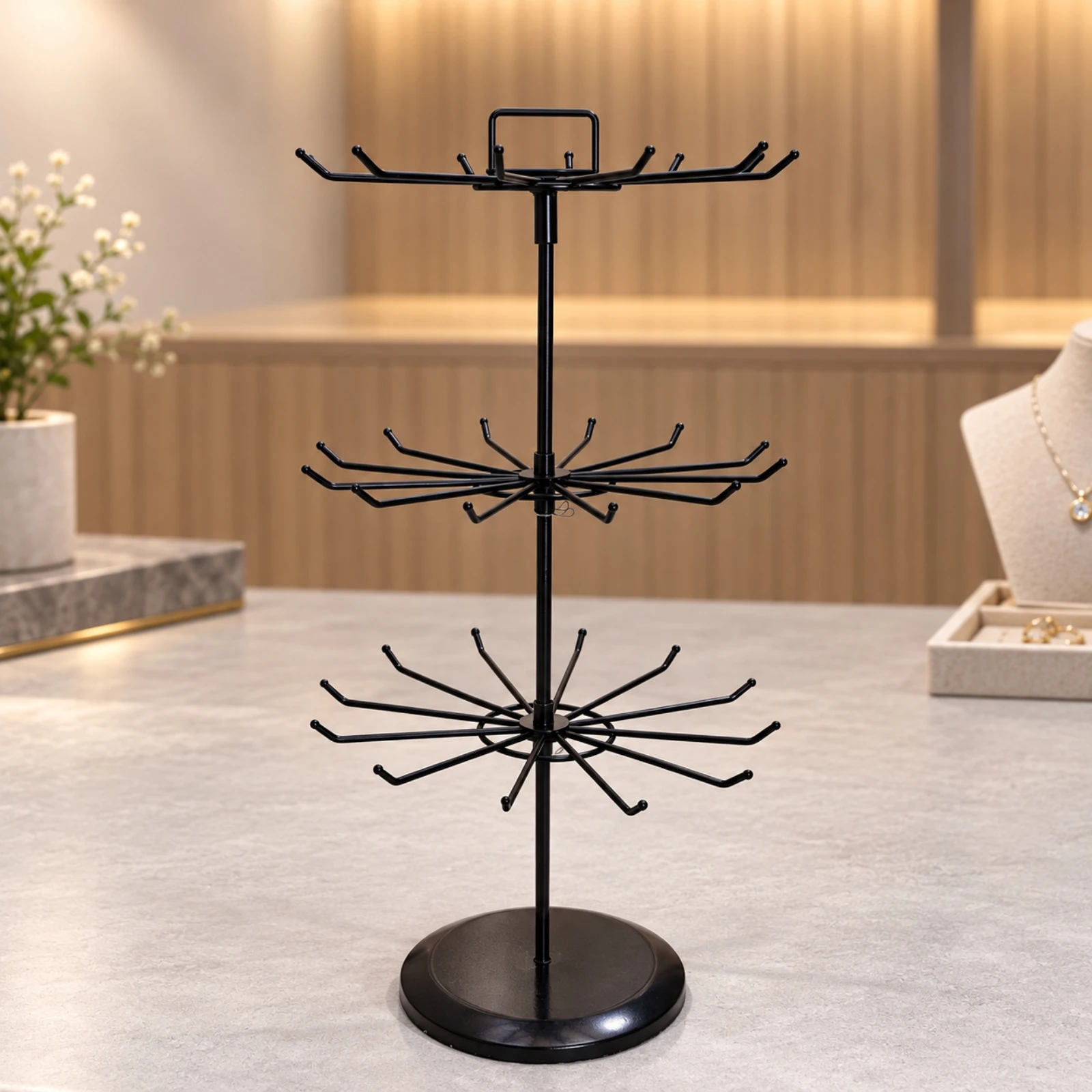 Rotating Jewelry Organizer Stand Metal Rotating Jewelry Rack Bracelet Display Holder Space-Saving Keychain Display Stand