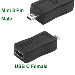 1pc Mini USB 8 Pin Male to USB Type C Female Convertor Adapter Connector Power Charge Data Sync for MP3 Digital Camera