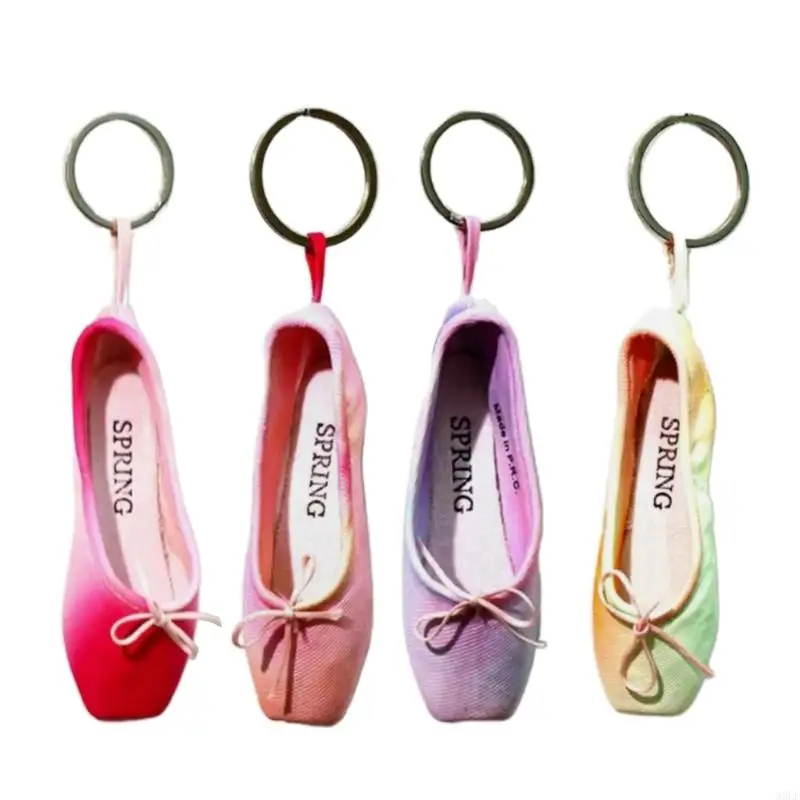 

85LF Pointe Shoes Keyrings Mini Ballet Shoe Purse Keychain Handmade Pointe Shoe Charm Bag Penddant Gift for Dance Lovers