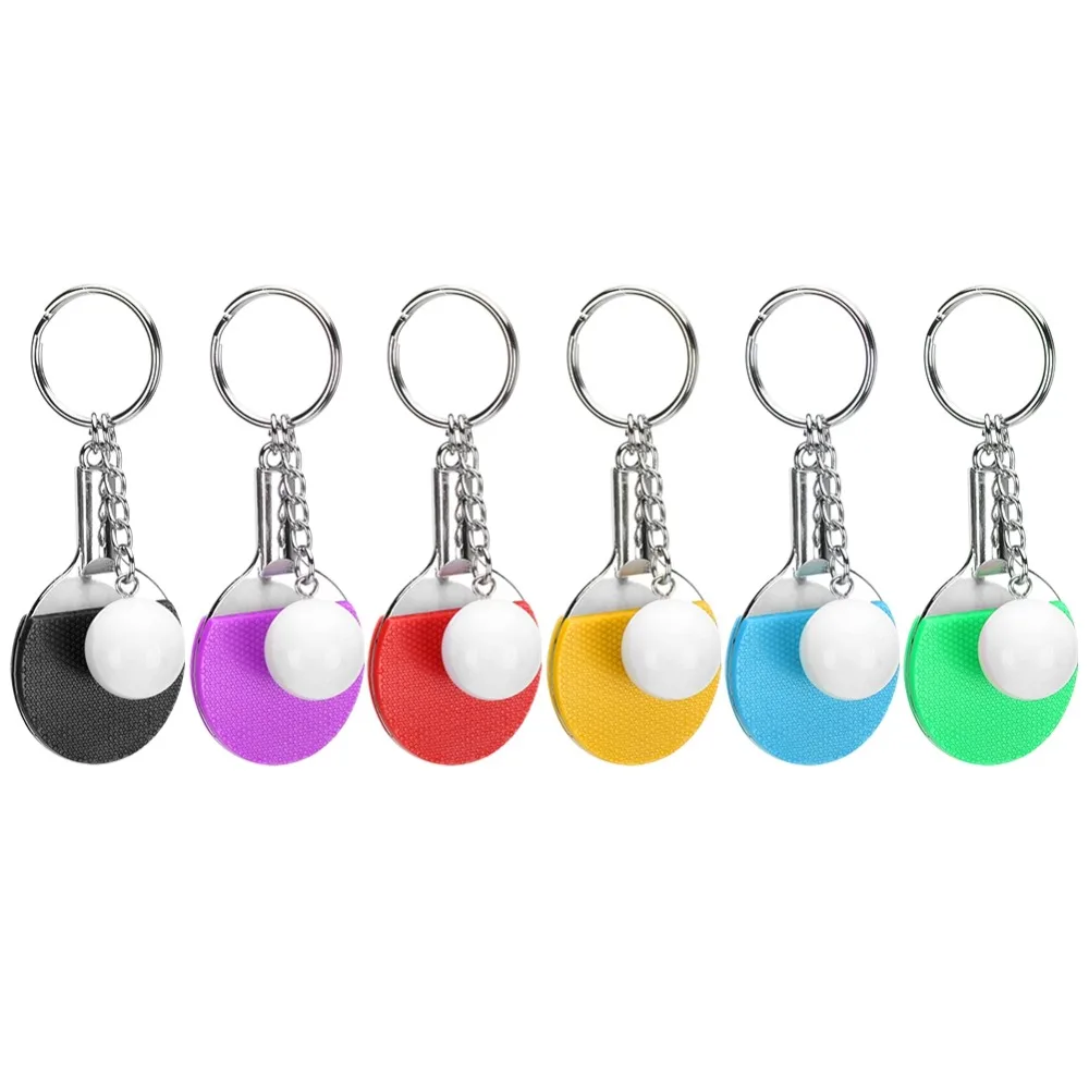 6pcs Bag Hangings Table Tennis Keychain Bag Keychain Design Racket Shape Mini Table Tennis Racket Keyring PingPong Bat Key Chain