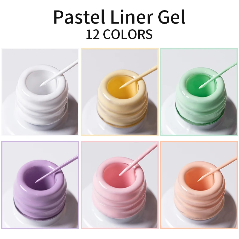 BOZLIN 12 Kleuren 8 ML Pastel Liner Gel Zomer Nagellak Schilderen Gel Semi Permanente Vernissen Nail Art DIY manicure Gereedschap
