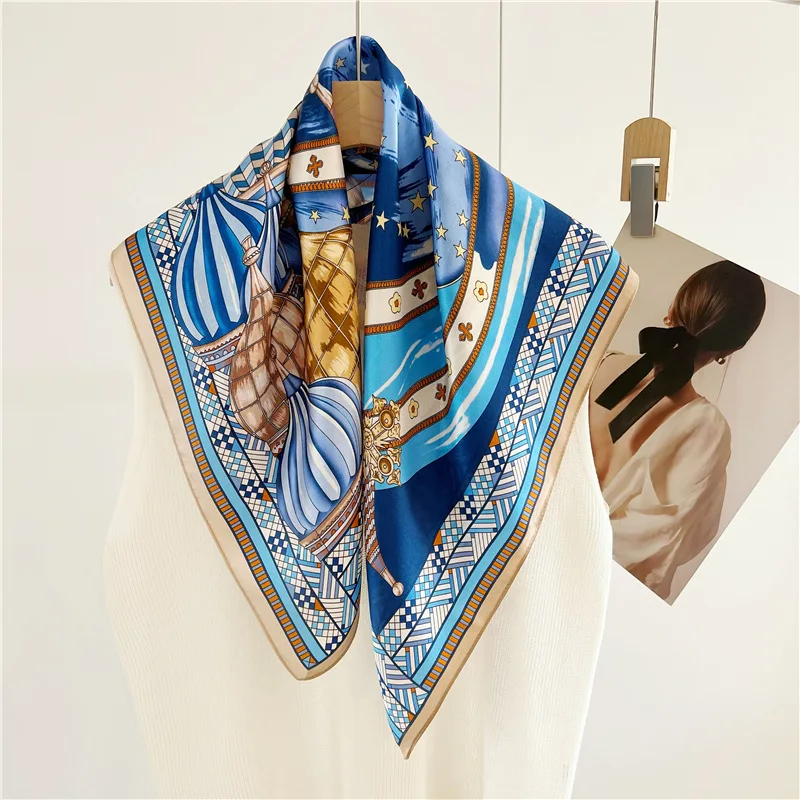 Luxury Brand Silk Scarf Women Accurate Hem Bandanas Top Accessories Square Head Neck Shawls Scarves Foulard Female Christmas