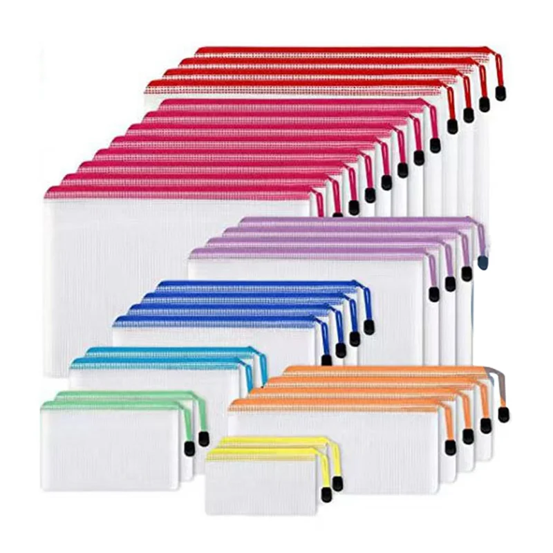 

30 Piece Mesh Zipper Pouch Document Pouch For Organizing School Supplies, Office Appliances