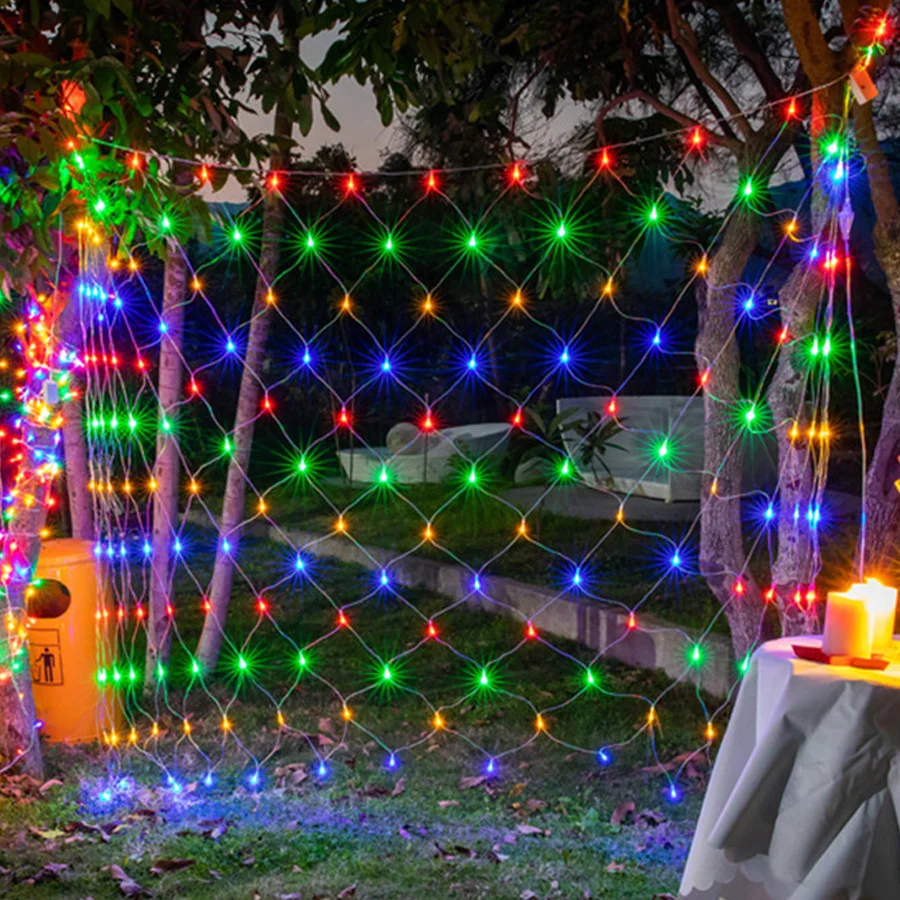 PAMNNY 2x2/3X2M LED Christmas Mesh Fairy String Lights Outdoor 8 Modes Garden Wedding Garland Icicle Lights for Holiday Lighting