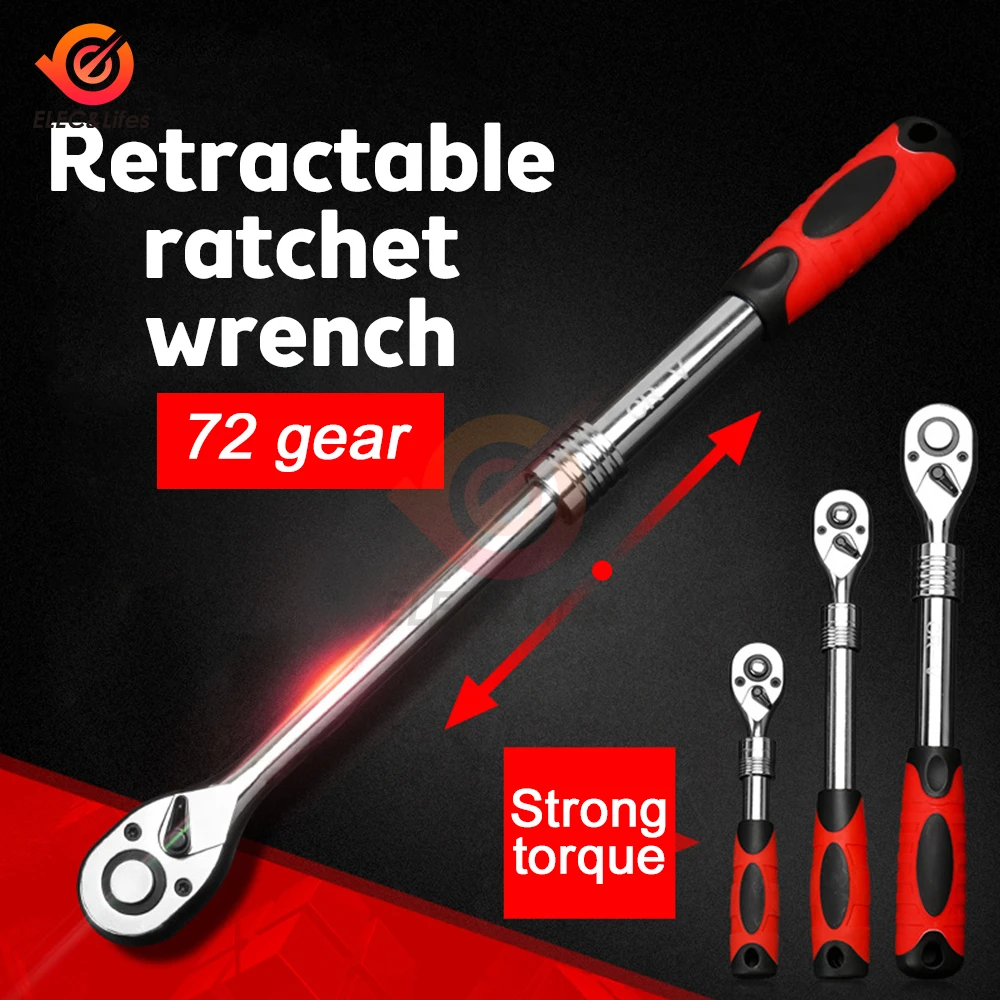 1/4 1/2 3/8 72-Tooth Carbon Steel Retractable Ratchet Wrench Automatic Quick Release Spanner Multifunctional Hand Repair Tool