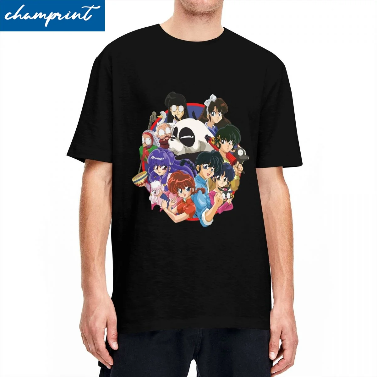 Vintage Ranma 12 And Friends T-Shirt Men's Round Neck Short Sleeve Top Tee Anime Manga Cotton Summer Tops Shirts