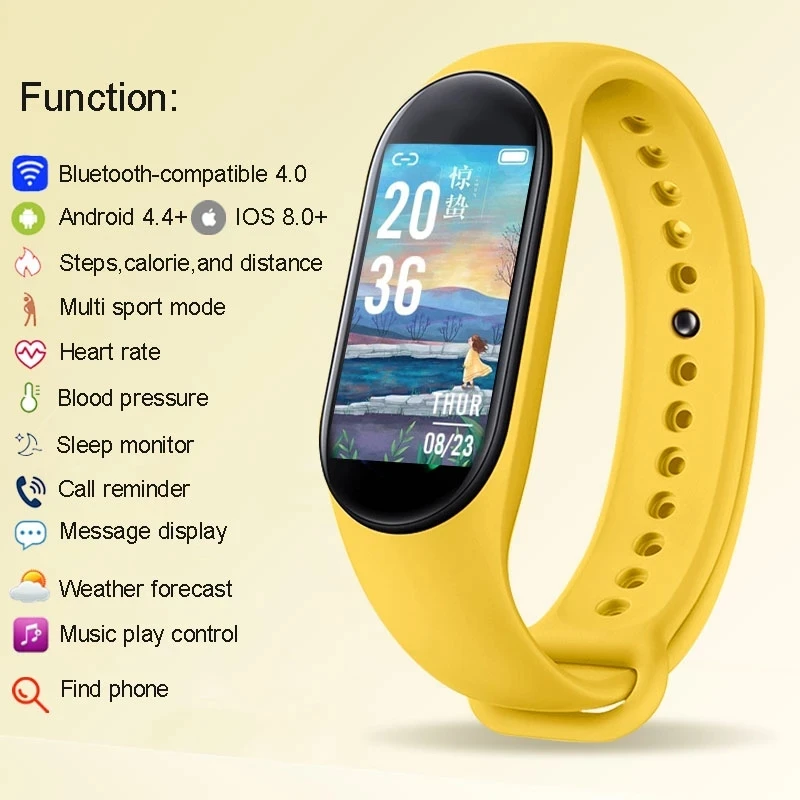 Reloj inteligente M7 para hombre y mujer, pulsera con pantalla HD grande, carga magnética, Monitor de ritmo cardíaco y presión arterial