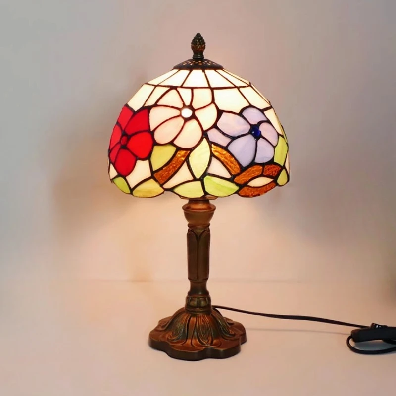 E27 Retro Baroque LED Table Lamp Mediterranean Tiffany Stained Glass Vintage Bedroom Reading Cafe Bar Decor Desk Light With Plug