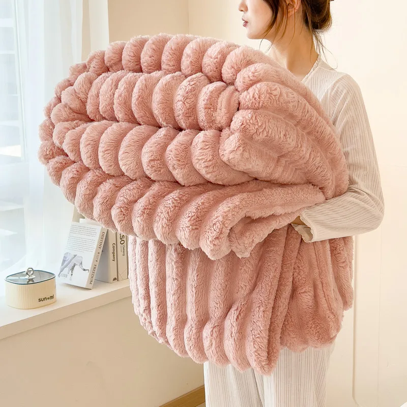 

New Solid Color Rabbit Plush Blanket Office Nap Shawl Nap Air Conditioning Blanket Sofa Cover Blanket