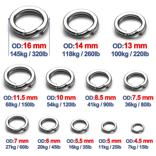 Imagen 2 del producto Anillos divididos para pesca, 30 ~ 200 Uds., anillos de señuelo de acero inoxidable, aparejos terminales de agua salada, anillos divididos, conectores de pesca, anillos a presión