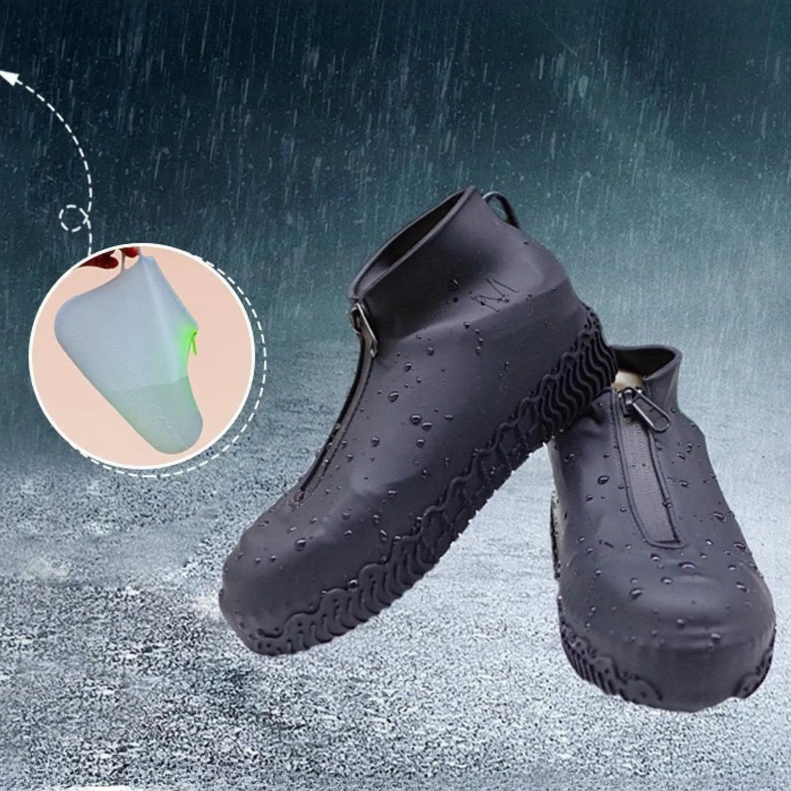 รองเท้าพร้อมซิปน้ําหนักเบากันน้ํากันลื่น Overshoes ซิลิโคนสําหรับเดินป่า Wetland กลางแจ้งเดินทาง Camping