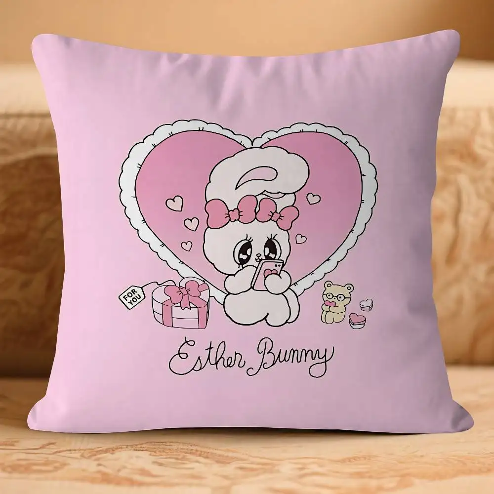 غطاء وسادة EstherS Anime Bunny غطاء وسادة قابل للإزالة وقابل للغسل - كتان ناعم لجميع المواسم