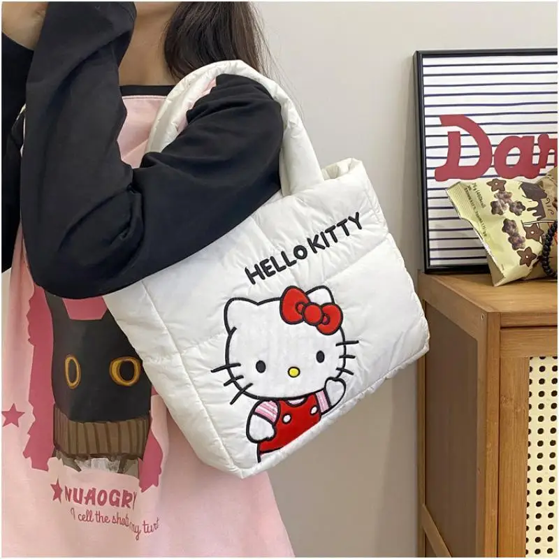 Miniso My Melody Sanrio Handbag Cartoon Cute Down Fabric Blacktail Handbag Shoulder Cute Stationery Bag Large Capacity Handbag 2