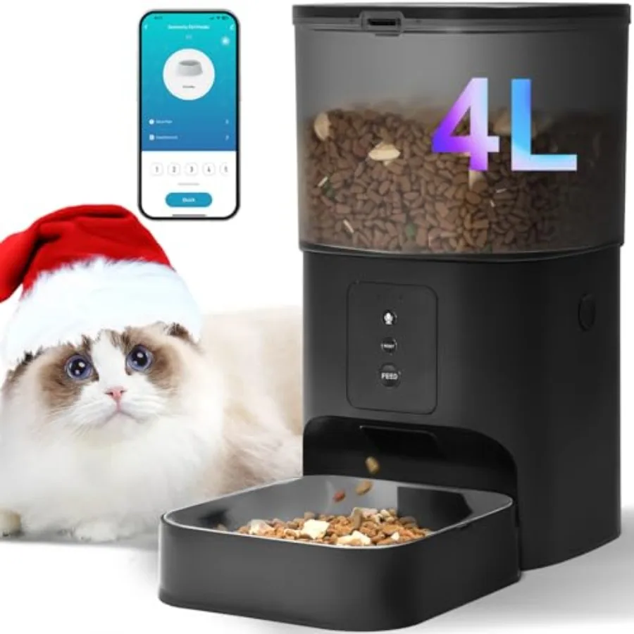 

2.4G Automatic Cat Feeder 4L WiFi Food Dispenser with 10s Voice Recorder Pet Feeder up to 10 Meals per Day Timed Cat Feeder wit