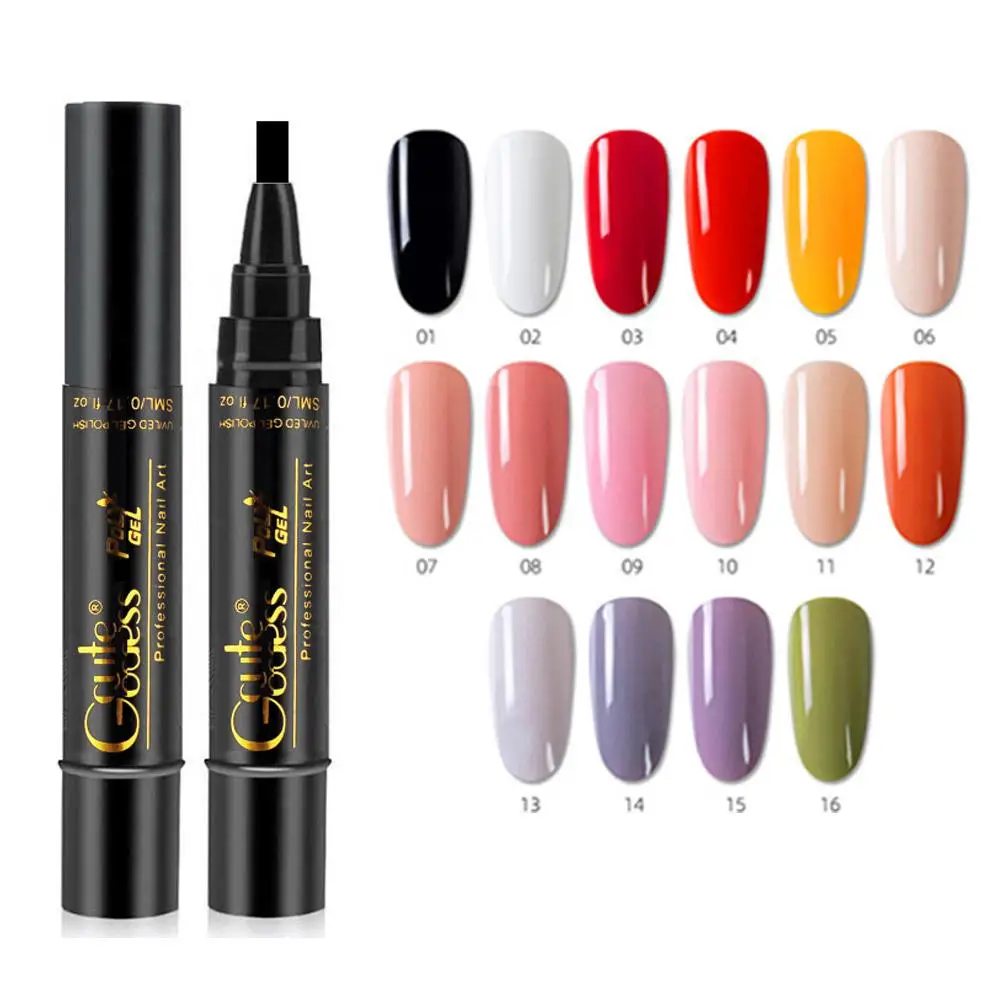 ปากกาเจลทาเล็บ 3 in 1 สีพื้น สำหรับทำเล็บเจล กึ่งถาวร ใช้เป็นเบสโค้ท ท็อปโค้ท เจลยูวี นีออน