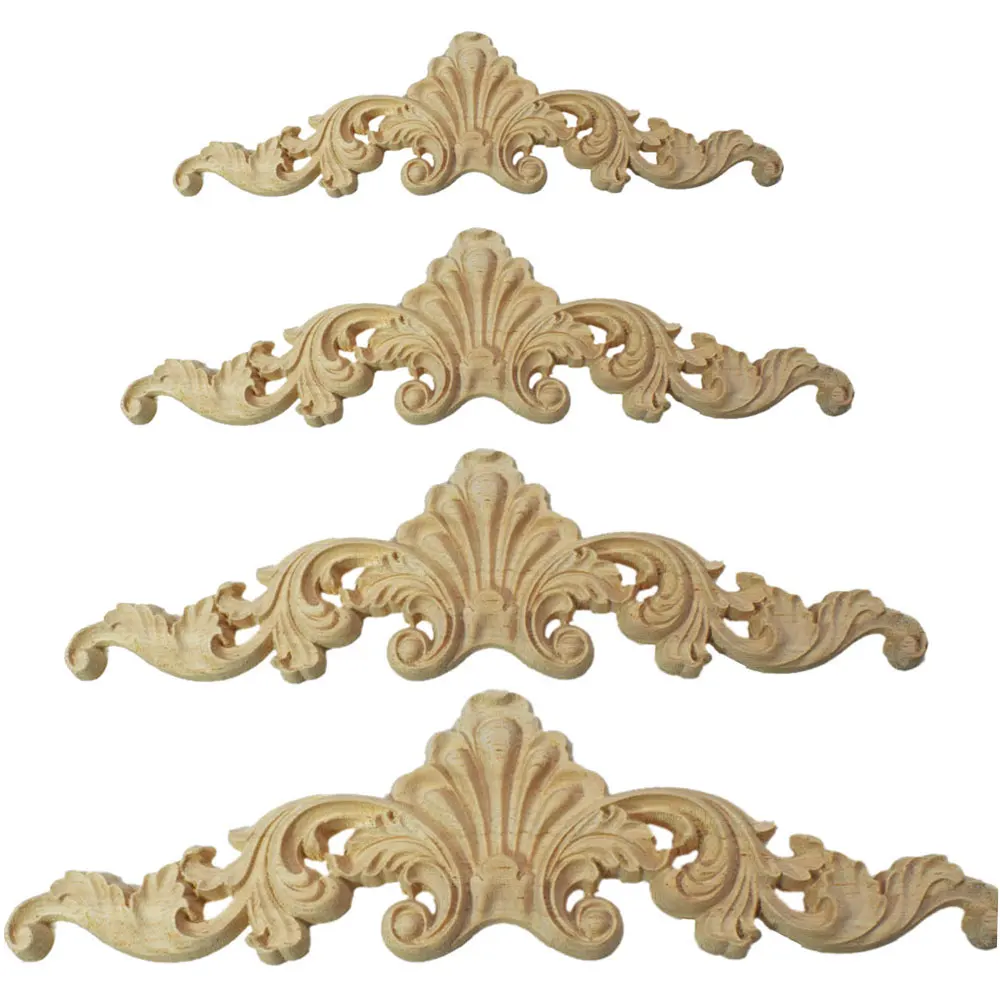 

2pcs 20/30/40/50cm Wood Carved Mouldings Long Onlay Applique Unpainted Frame Solid Wood Door Decor European Style Applique