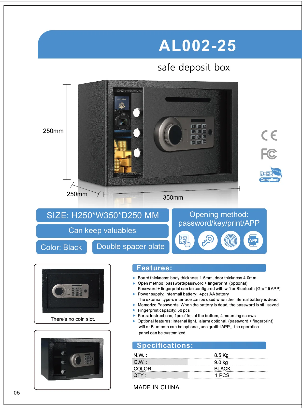 Electronic Password Safe 25cm Small Wall-accessible Safe Household Small