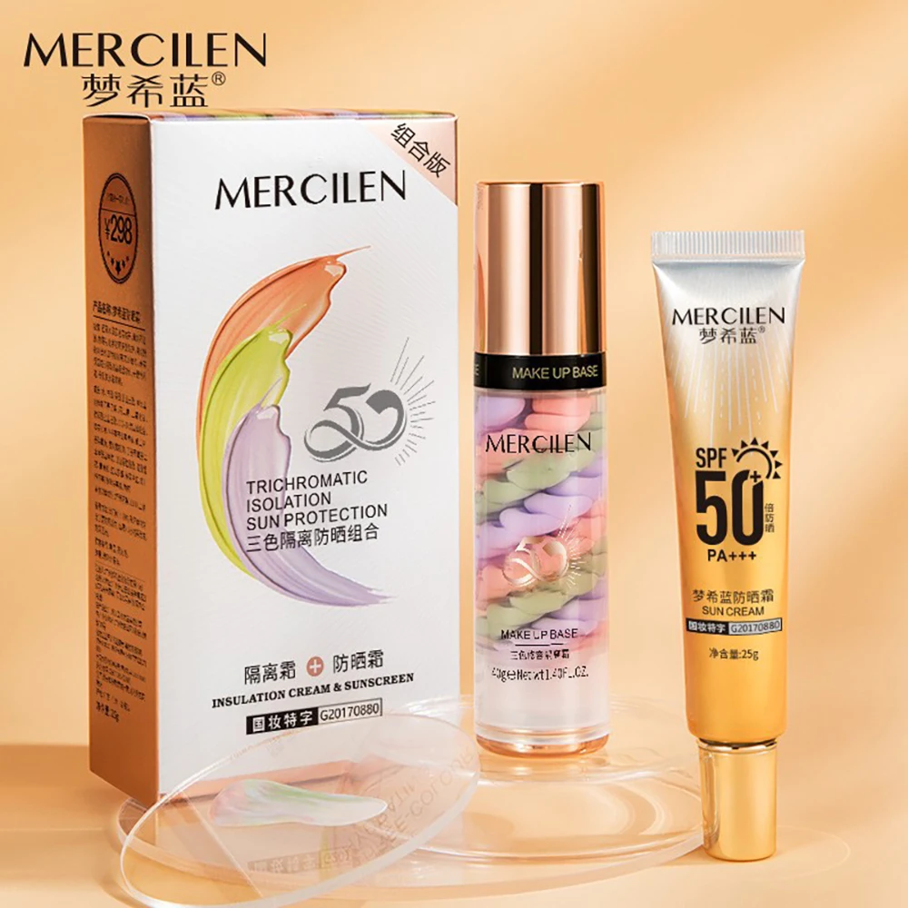 Base de maquillage pour le visage, crème tricolore, Isolation des couleurs, fond de teint imperméable, crème de Base de maquillage naturelle, protection solaire