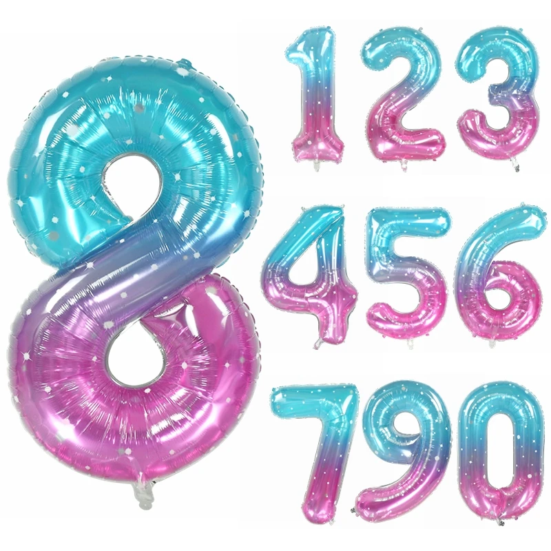 40inch Gradient Big Number Foil Balloons 0 1 2 3 4 5 6 7 8 9 Years Old Birthday Party Balloon Wedding Decoration Kids Favor Toys