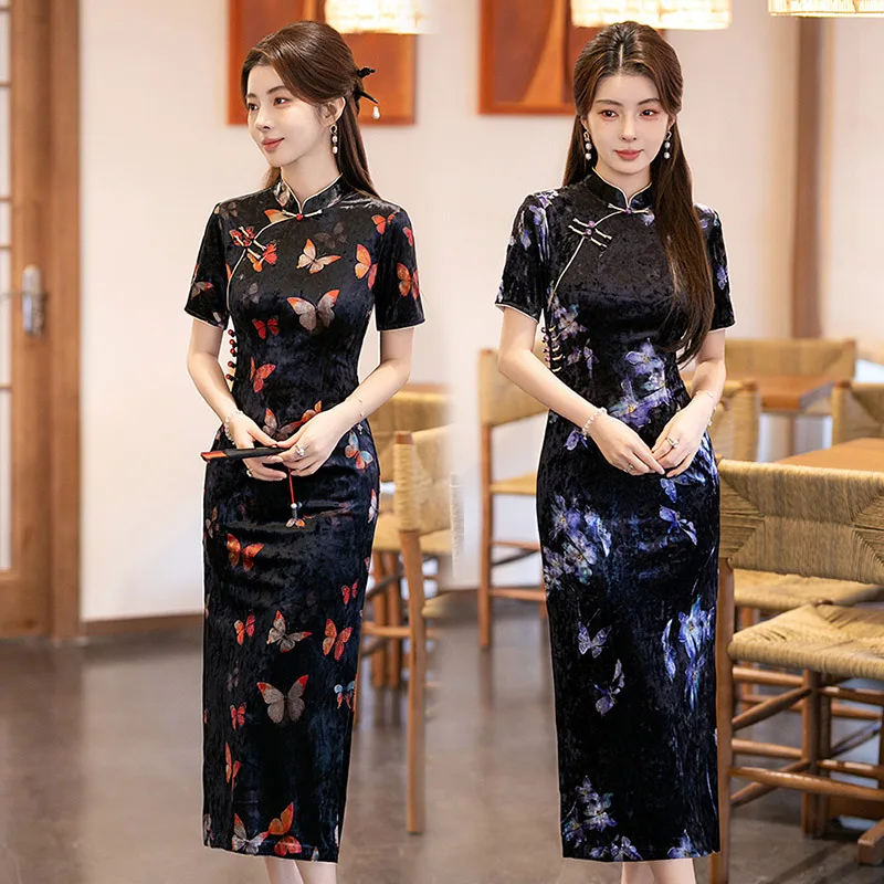 

Новинка осени 2021, китайское платье Cheongsam с короткими рукавами, темперамент, старый Шанхай, молодой длинный стиль Qipao