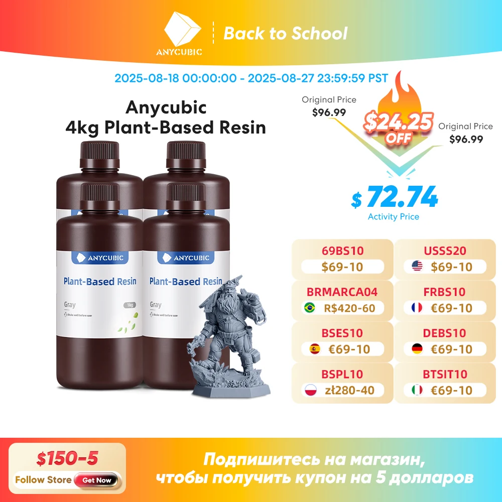 

УФ-смола ANYCUBIC ECO, 1 кг/4 кг, смола на растительной основе для Photon Mono, безопасная, с низким запахом, действительно экологически чистые печатные материалы для 3D-принтера