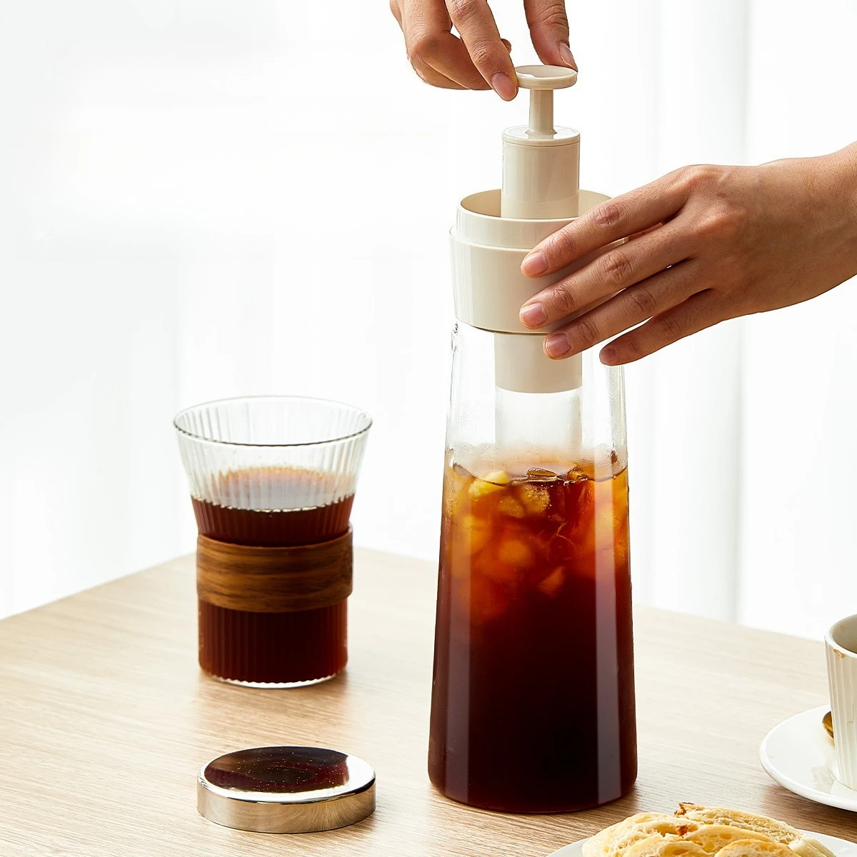 

Кофеварка большой емкости для холодного заваривания, стеклянный кувшин с пресс-крышкой для домашнего использования, бутылка для заварки чая со льдом