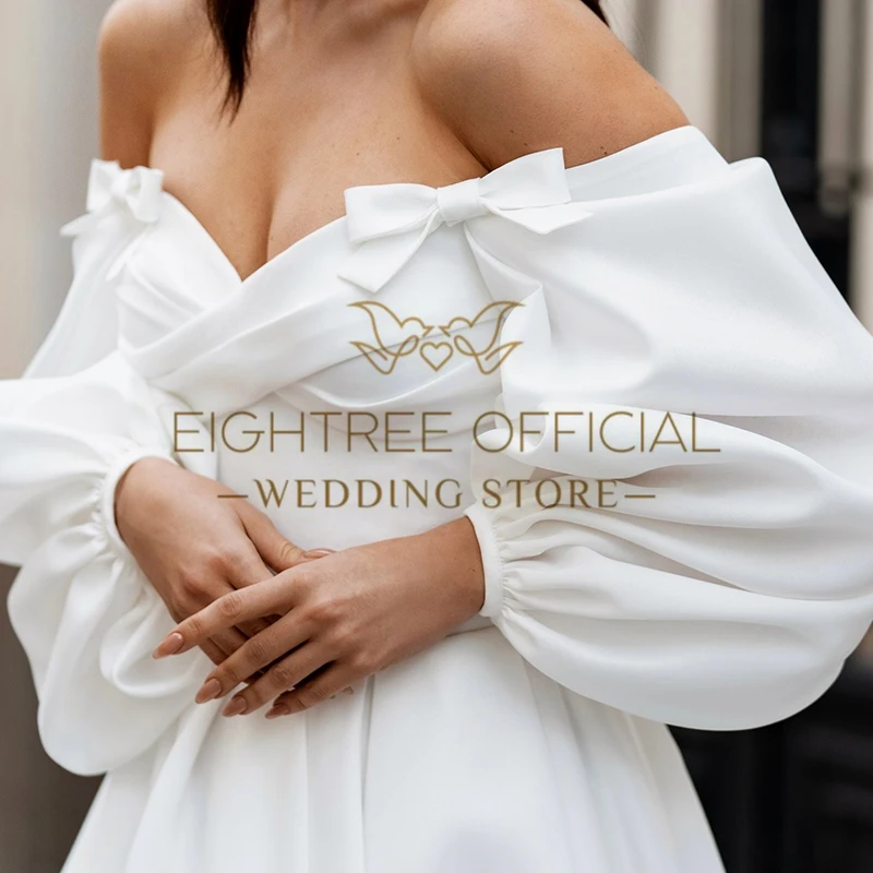 Eightree simples a linha vestidos de casamento manga puff querida vestidos de casamento boho vestido de baile de noiva bestidos de novia personalizado