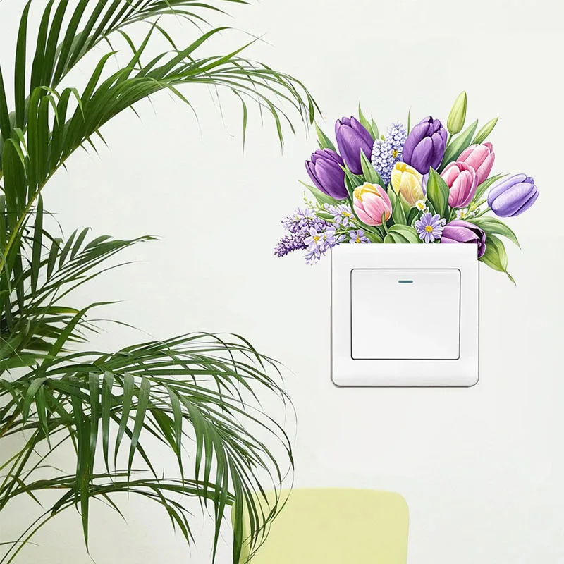 

Tulip Switch Sticker, Hand-Painted Waterproof Decal for Bedroom Living Room Wall