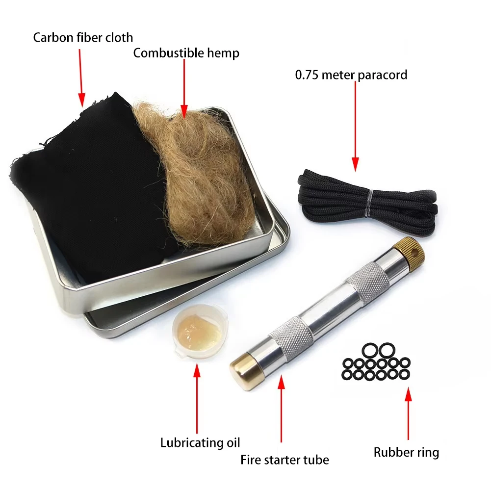 Outdoor Camping Piston Fire Starter Air Compression Fire Tube Portable Fire Tool Survival EDC Tool Kit