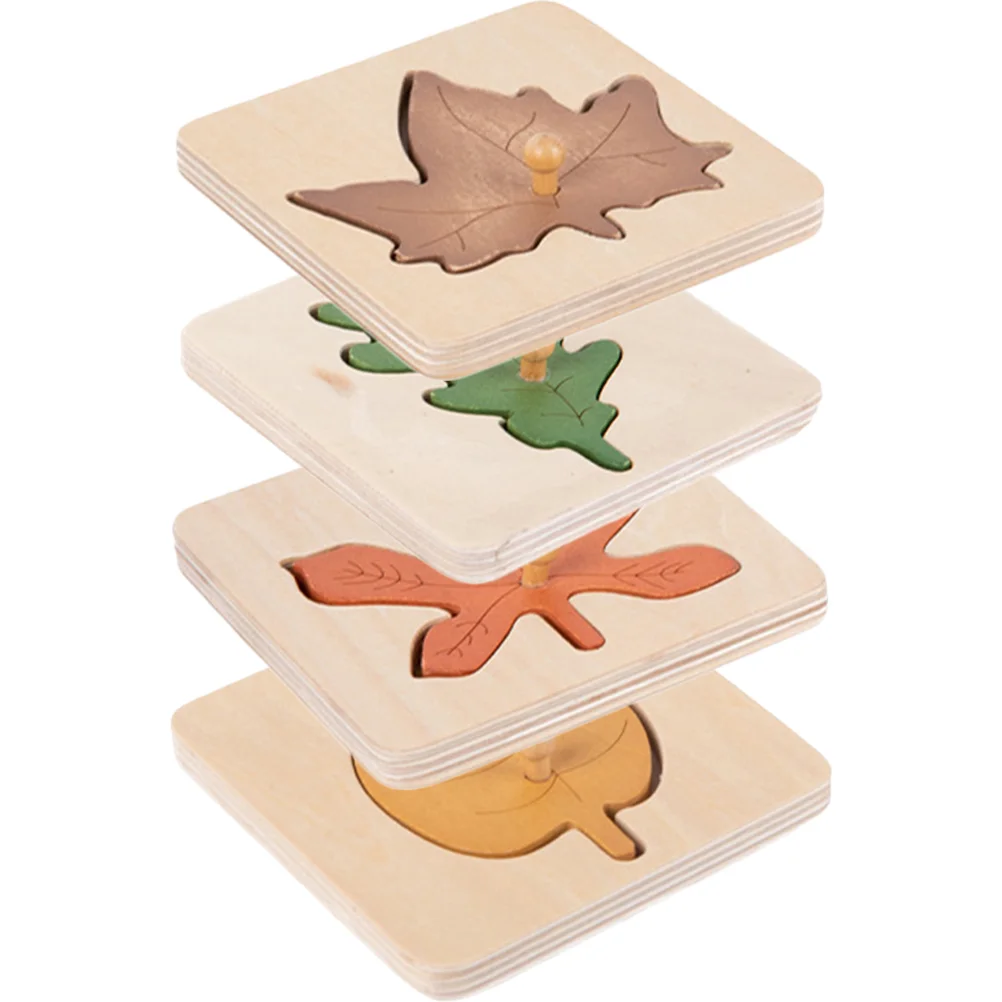 4 Pcs Leaf Puzzle Bright Colors Toy Toddlers Development Educational Shape Cognitive Wood