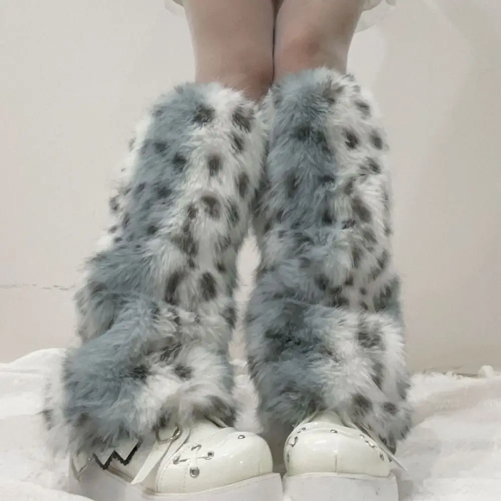 

Soft Leopard Winter Leg Warmers Y2k Kawaii Furry Leg Warmers Lolita JK Foot Cover Plush Leg Coverings Streetwear