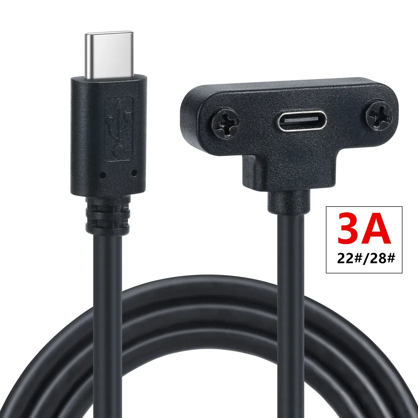 USB 2.0 TYPE-C male and female vertical 90 ° bend screw fixed baffle cable with ear digital connection cable 0.3M