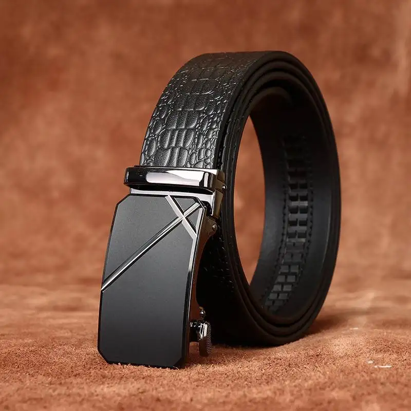 Men's belt leather automatic buckle, young people's first layer of pure cowhide trendy casual business belt trendy crocodile