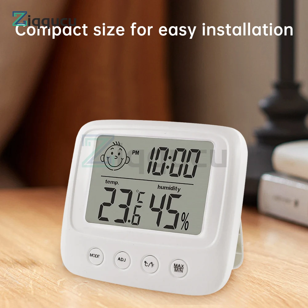 New Smiley Electronic Thermometer Hygrometer Clock LCD Digital Temp Humidity Meter Home Indoor Outdoor Weather Station