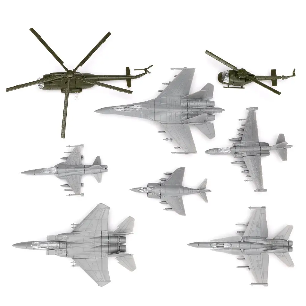 ViiKONDO Aircraft Model Toy Plane 8pc 1/144 Scale Mini Warplane Building Kit DIY Assembly Jet US UK China SU-25/F-5E/FA-18/F-15