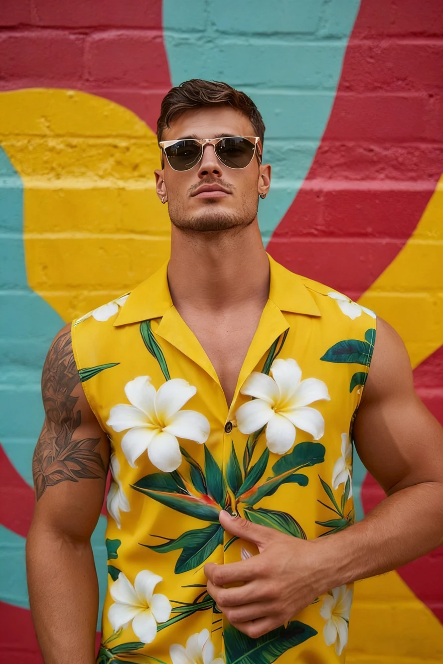 Men's Summer Sleeveless Beach Shirt Fun Flowers and Plants 3D Printed Shirt Hawaiian Vacation Beach Clothes Fast Shipping