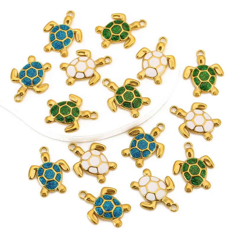 

4pcs/lot Stainless Steel Colorful Enamel Turtle Charms Pendants for DIY Jewelry Bracelets Necklaces Earrings Making Accessories